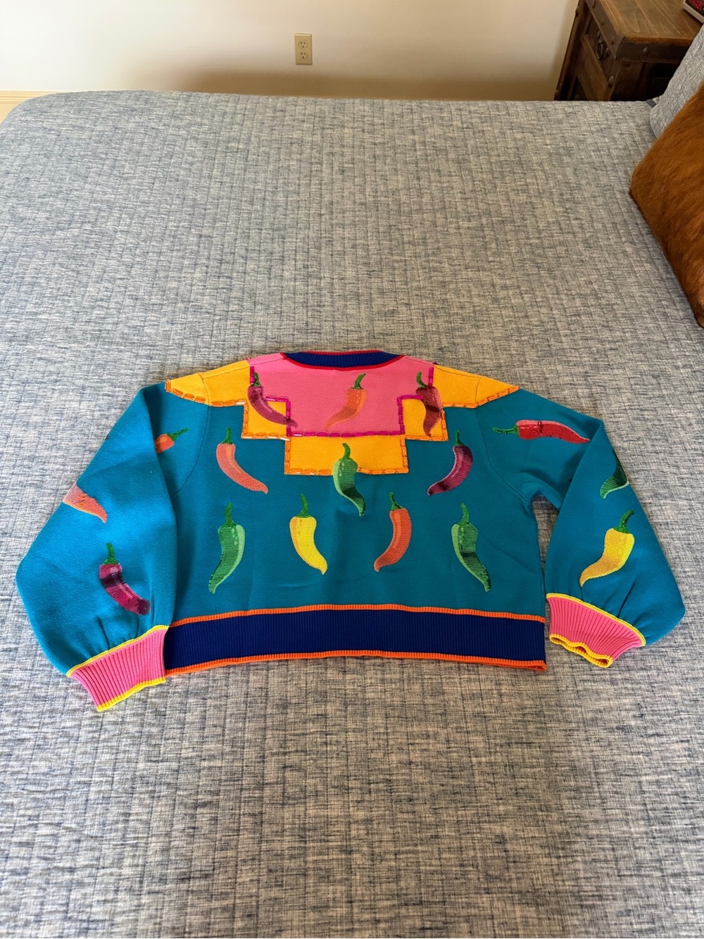 QUEEN OF SPARKLES Royal Blue Cardigan with Pink Trim - Picture 3 of 3
